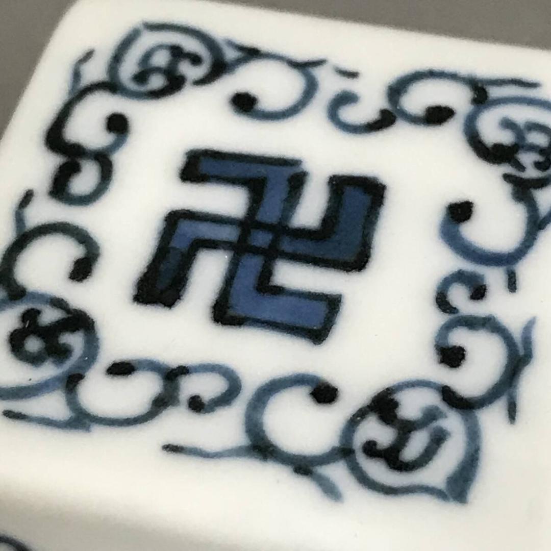 【旧家蔵出し】中国古玩 唐物 染付 新渡 青花 卍花文 香合
