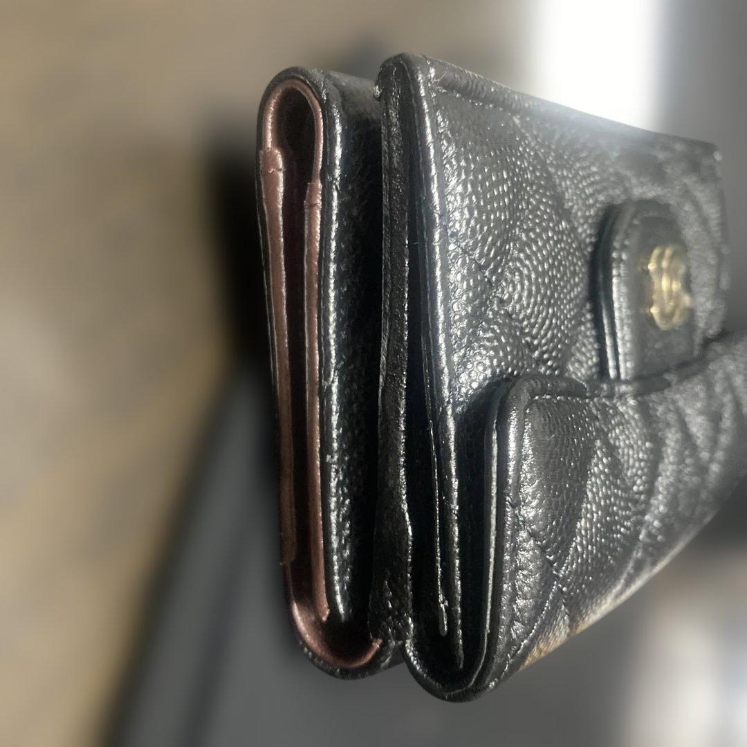 CHANEL 三つ折り財布 ブラック レザー