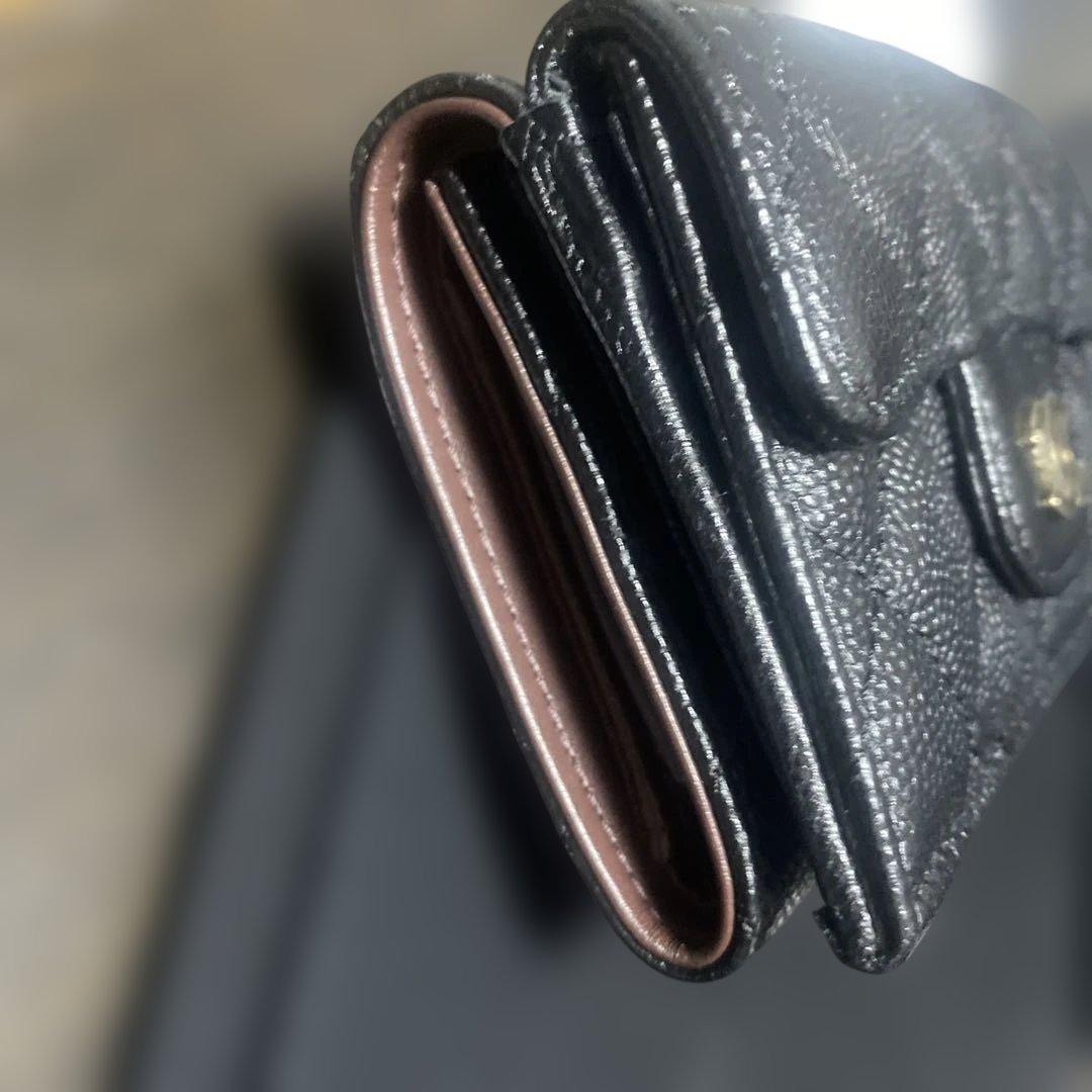 CHANEL 三つ折り財布 ブラック レザー