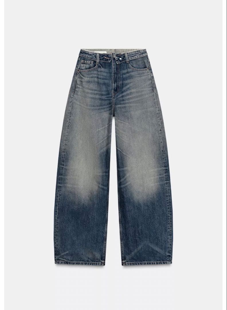 ZARA TRFミッドライズ折り返しウエストデニムパンツ　34