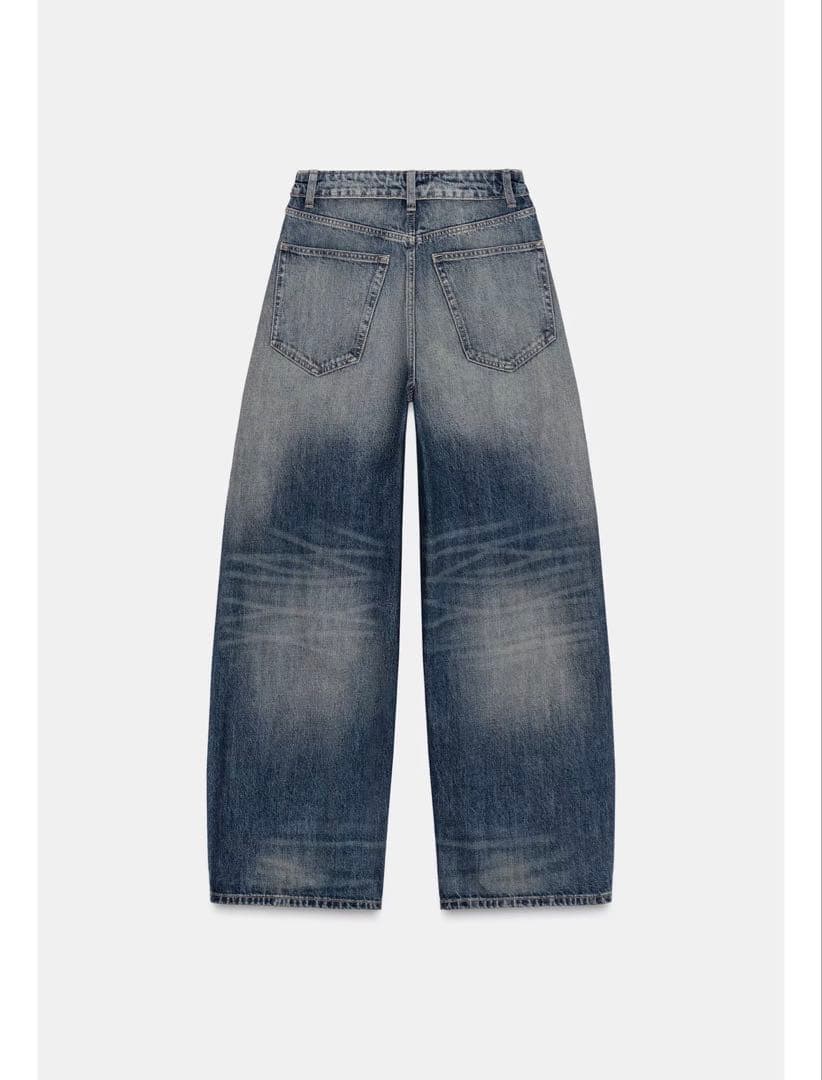 ZARA TRFミッドライズ折り返しウエストデニムパンツ　34