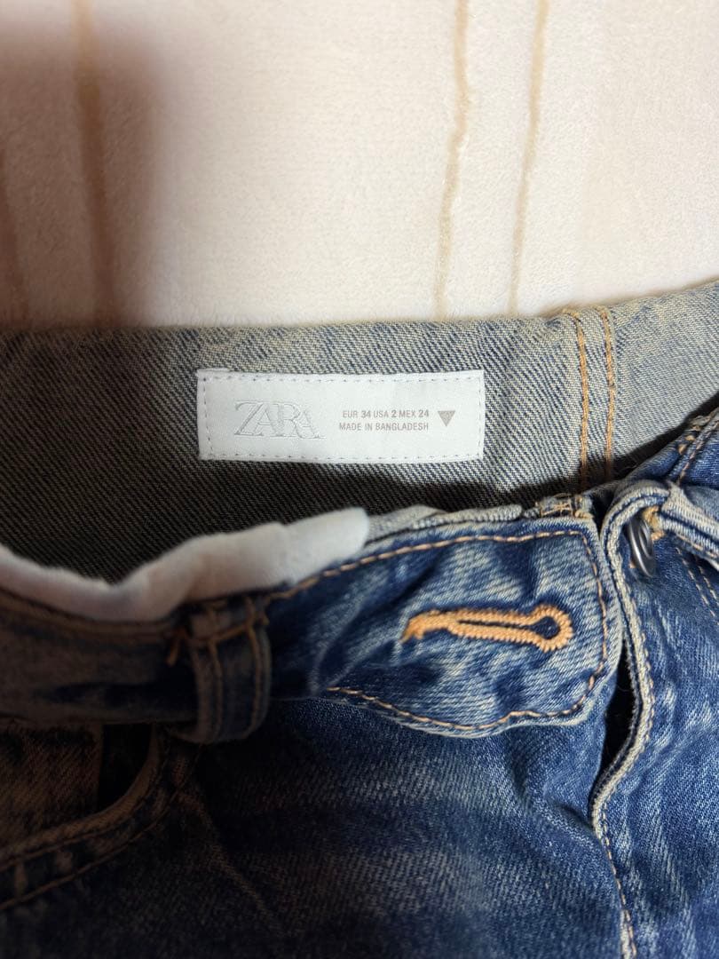 ZARA TRFミッドライズ折り返しウエストデニムパンツ　34