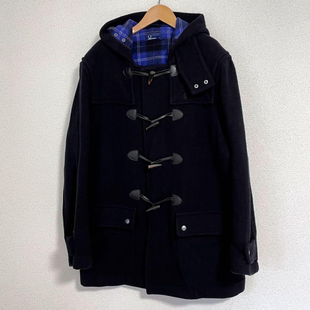 FRED PERRYフレッドペリーフーデッドダッフルコートブラウン裏地チェック柄