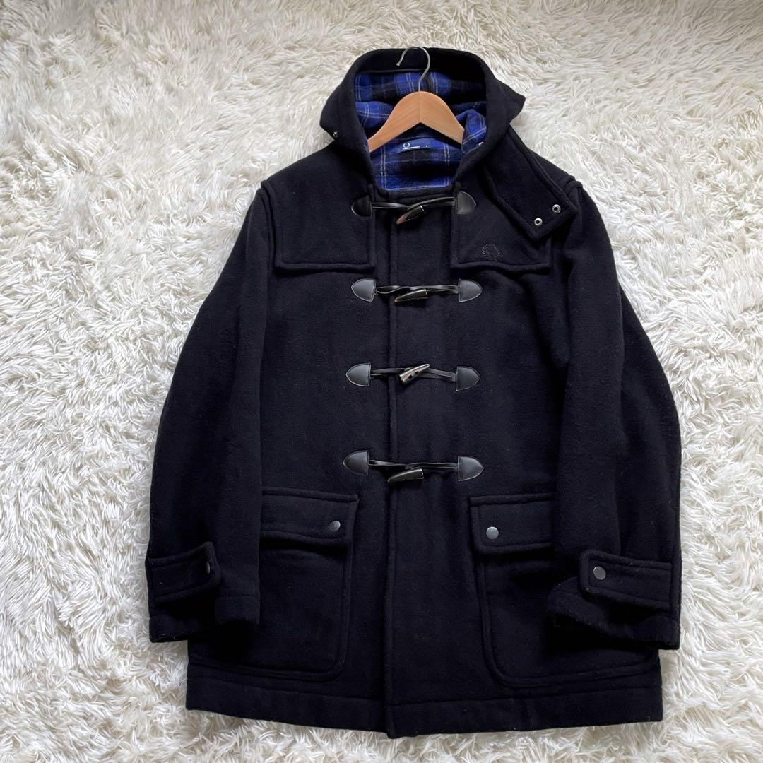 FRED PERRYフレッドペリーフーデッドダッフルコートブラウン裏地チェック柄