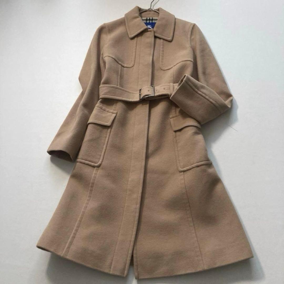 朴*様 【美品】バーバリーブルーレーベル　アンゴラ混ロングコート 裏地ノバチェッ
