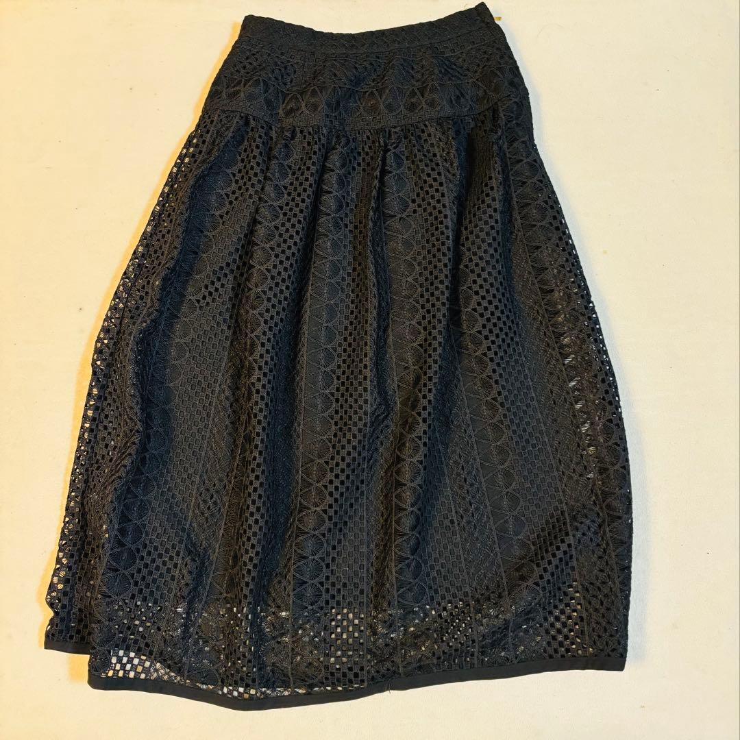 ANAYI アナイ 総レース フレアスカート 黒 36 S ミモレ丈 上品