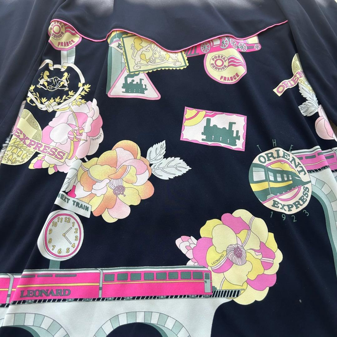 【美品】LEONARD 高級 Aラインワンピース 総柄 ピンク バラ 40