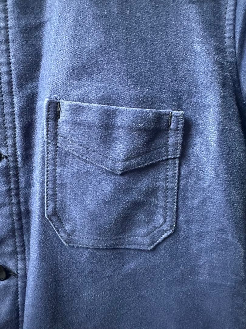 40s ブルーモールスキン 黒金刺繍タグ Vポケ フレンチ ヴィンテージ