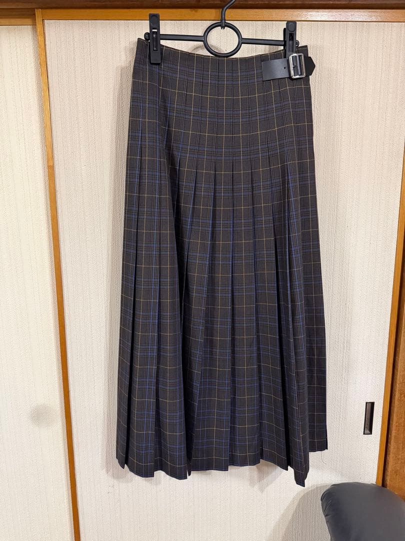 Spick&Span ベルテッドプリーツスカート　ブルー×ブラウンチェック　新品
