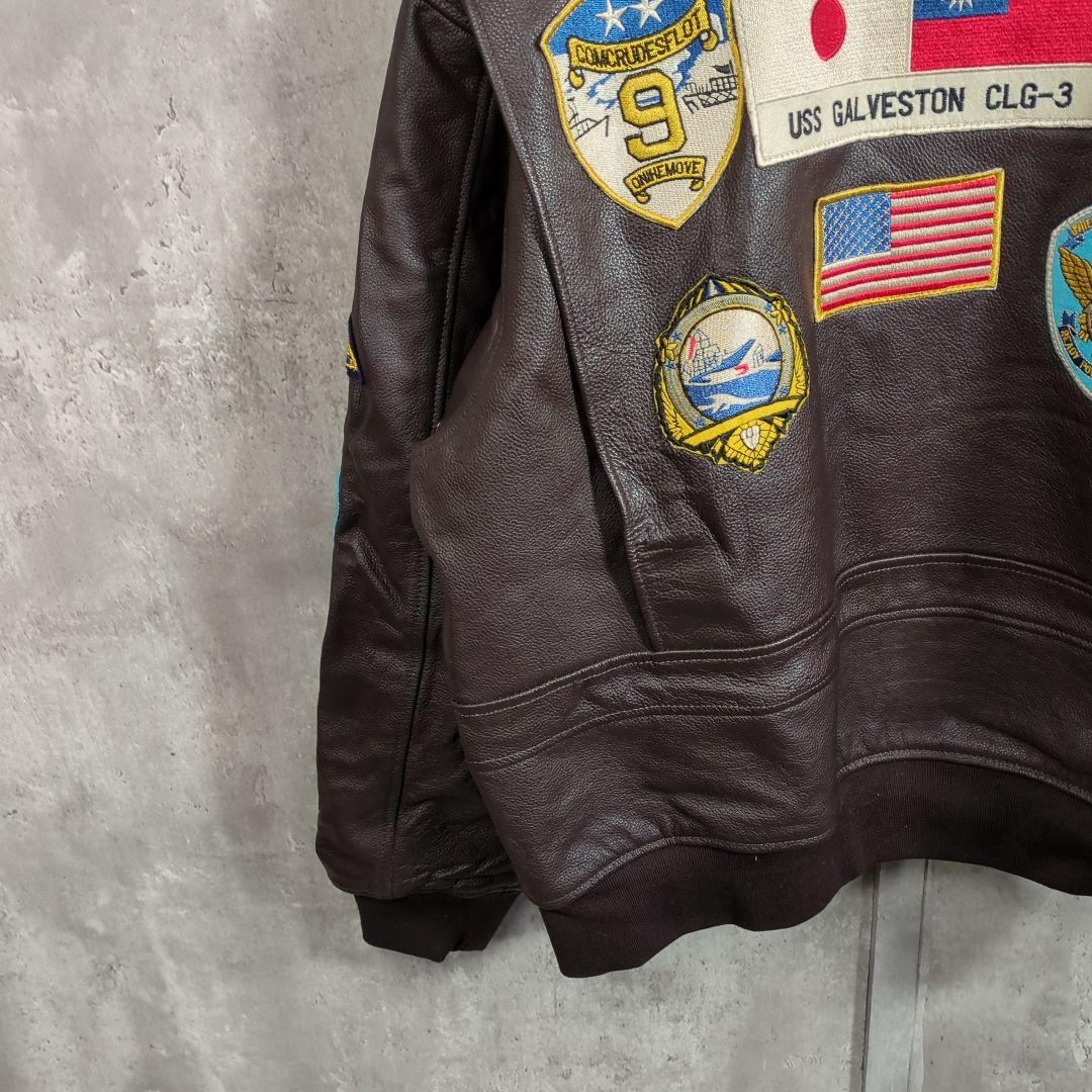 【90~00s】本皮革刺繍G-1トップガンLeatherFlightJacket