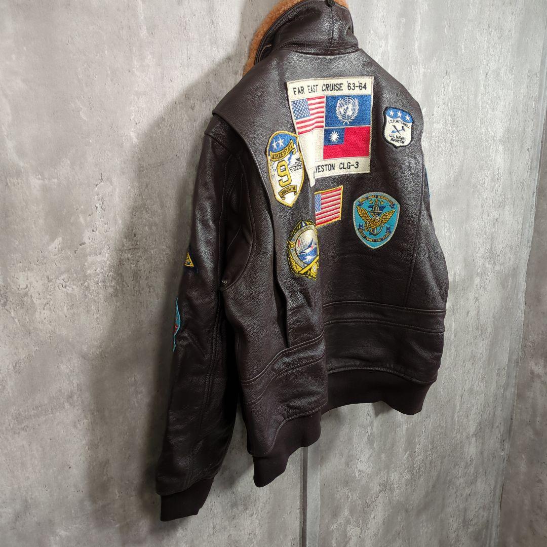 【90~00s】本皮革刺繍G-1トップガンLeatherFlightJacket