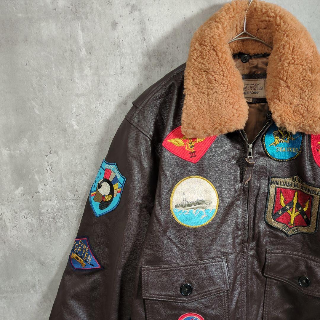 【90~00s】本皮革刺繍G-1トップガンLeatherFlightJacket