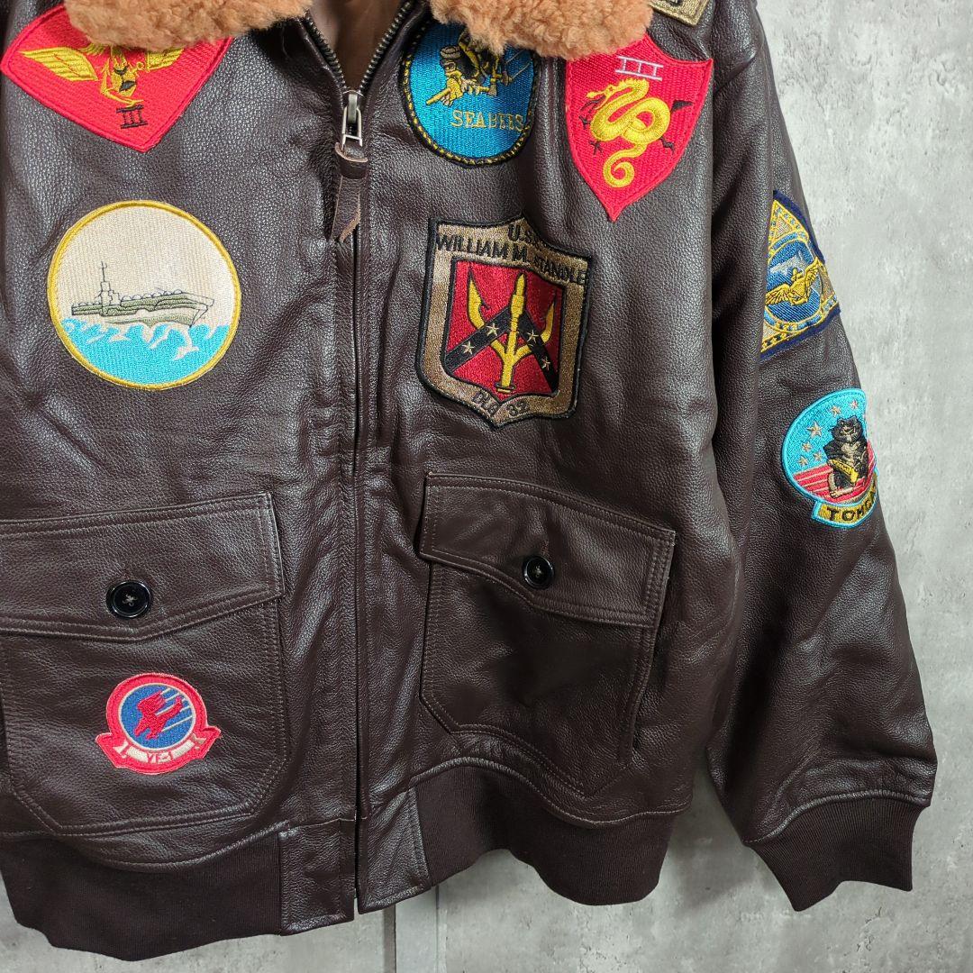 【90~00s】本皮革刺繍G-1トップガンLeatherFlightJacket