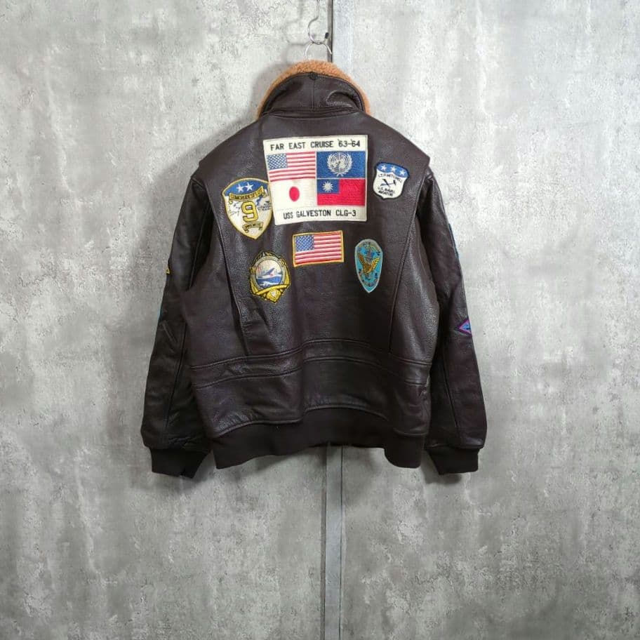 【90~00s】本皮革刺繍G-1トップガンLeatherFlightJacket