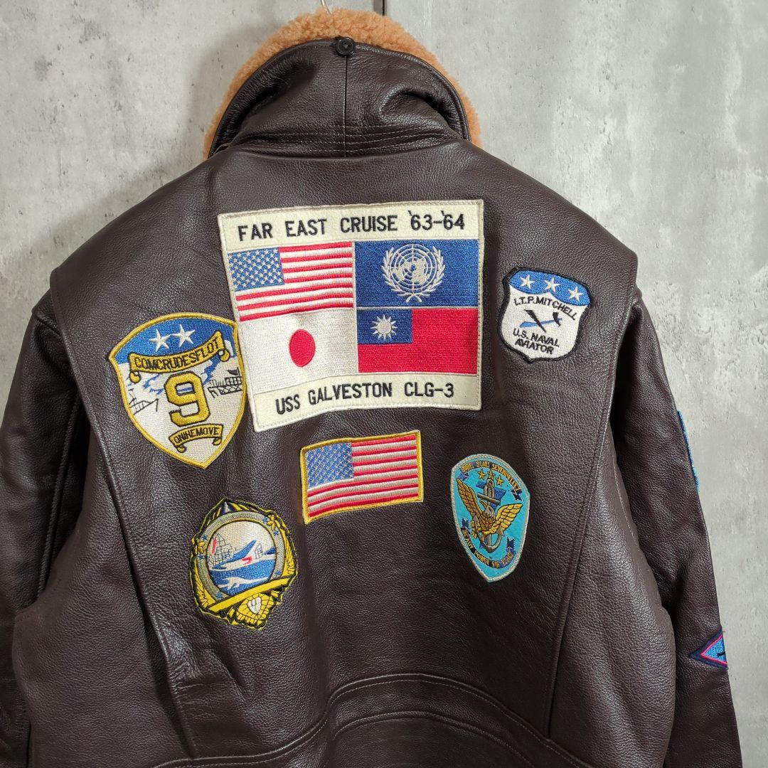 【90~00s】本皮革刺繍G-1トップガンLeatherFlightJacket