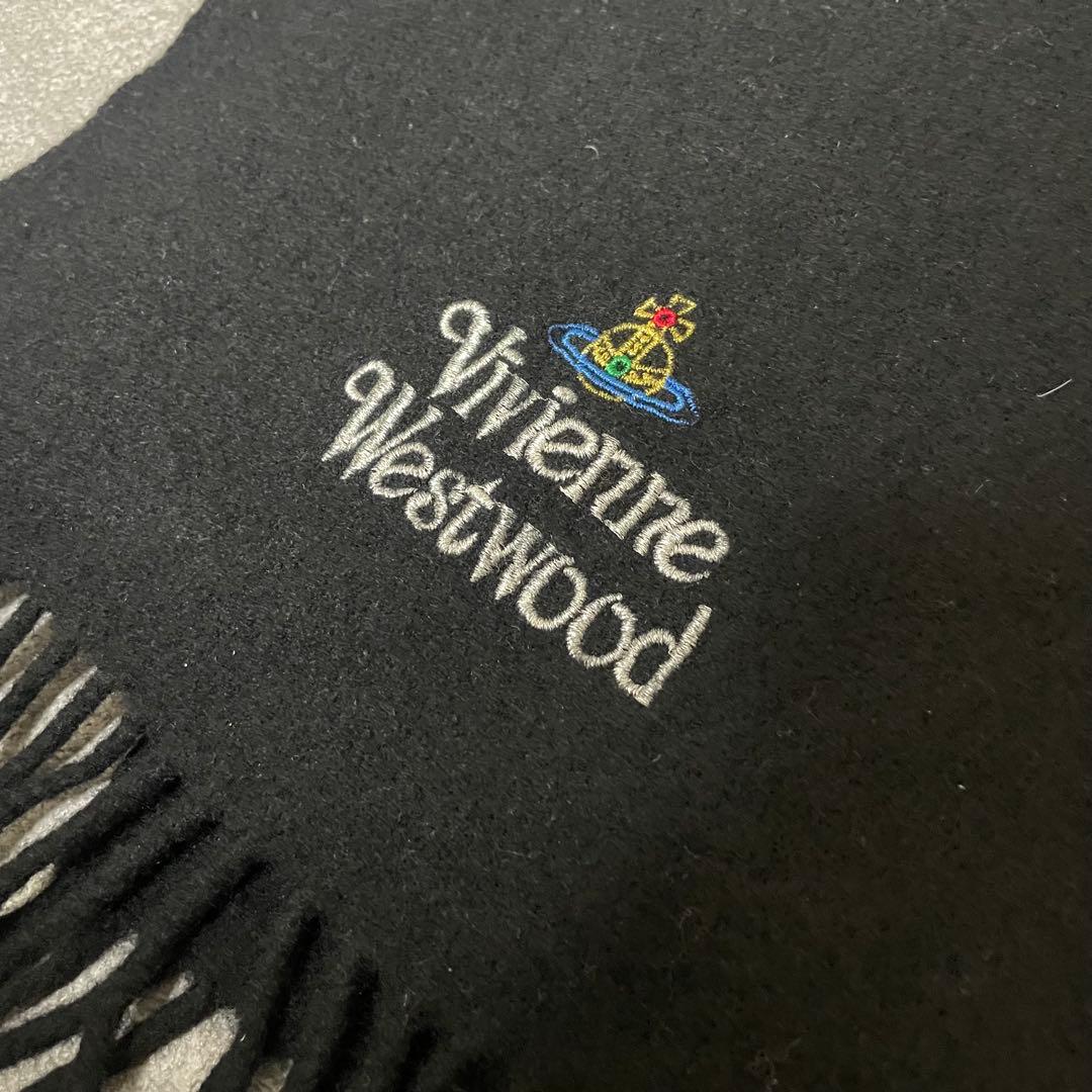 美品 Vivienne Westwood マフラー ブラック ウール ロゴ刺繍
