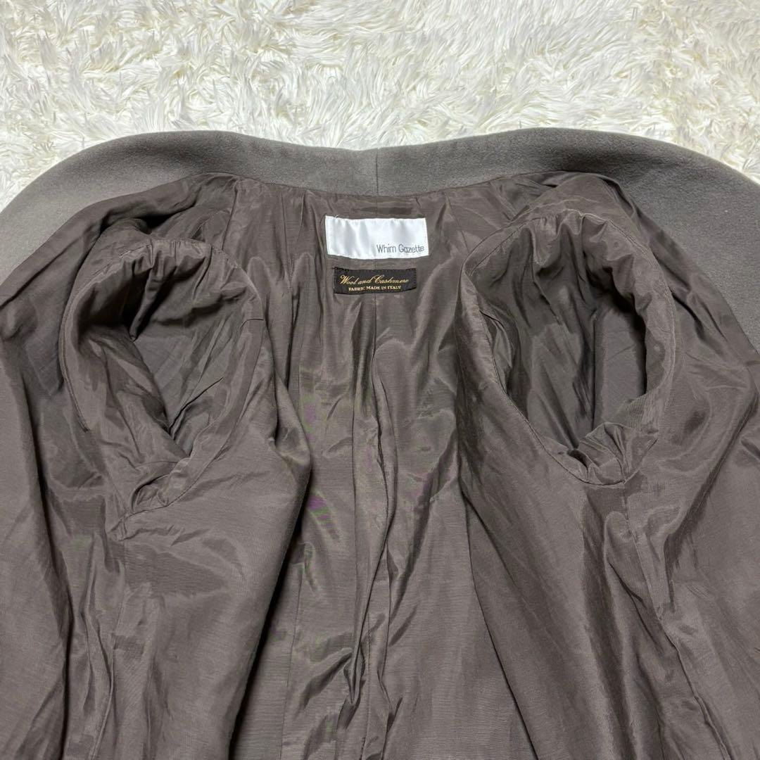 【ウィムガゼット】ノーカラー　ロングコート　カシミヤ ウール グレー F