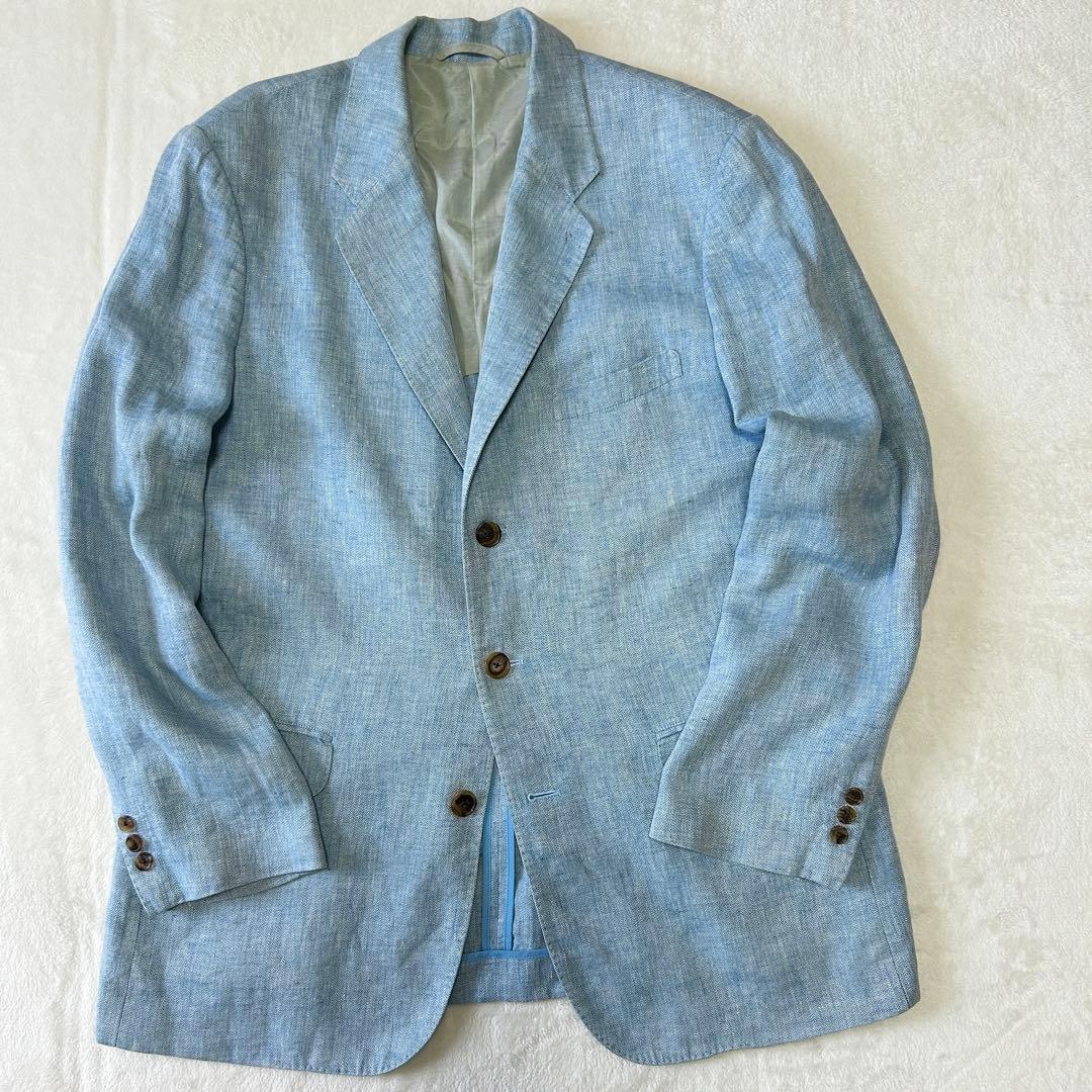 美品 パパス 日本製 麻100% アイリッシュリネン テーラードジャケットM
