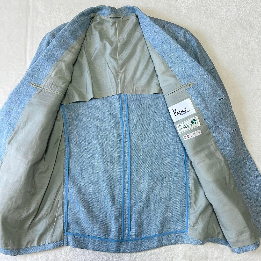 美品 パパス 日本製 麻100% アイリッシュリネン テーラードジャケットM