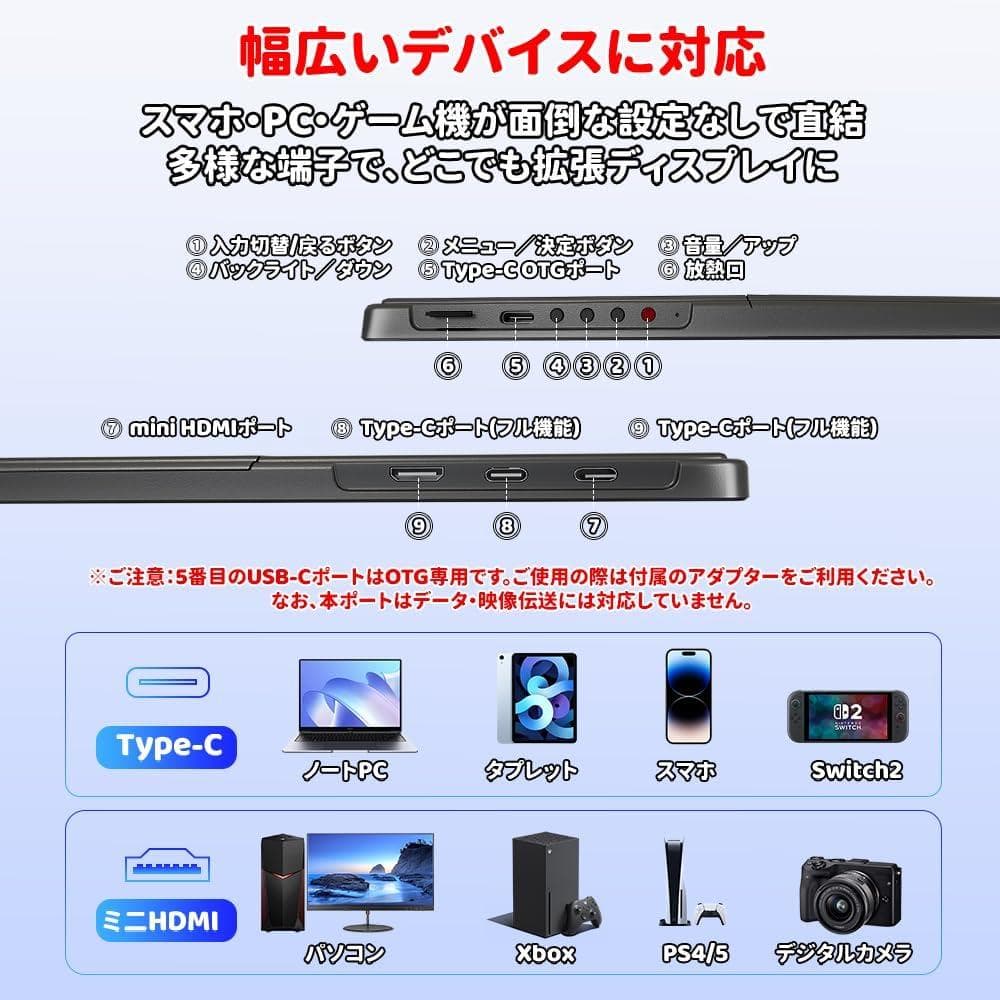 HAILESI S135 モバイルモニター 13.5型 2K 高輝度