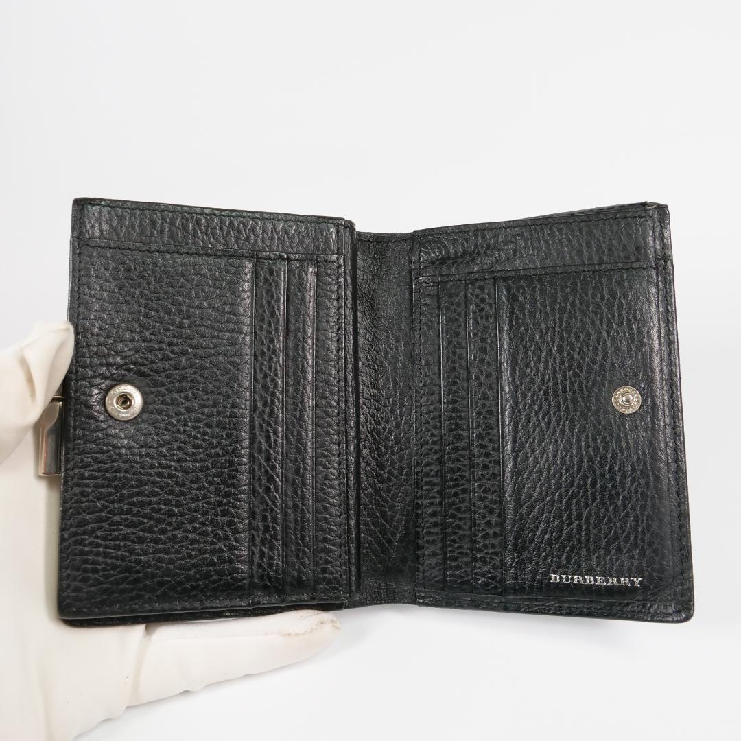 美品✨ バーバリー 二つ折り財布 がま口 レザー ノバチェック ブラック