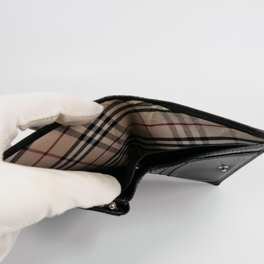 美品✨ バーバリー 二つ折り財布 がま口 レザー ノバチェック ブラック