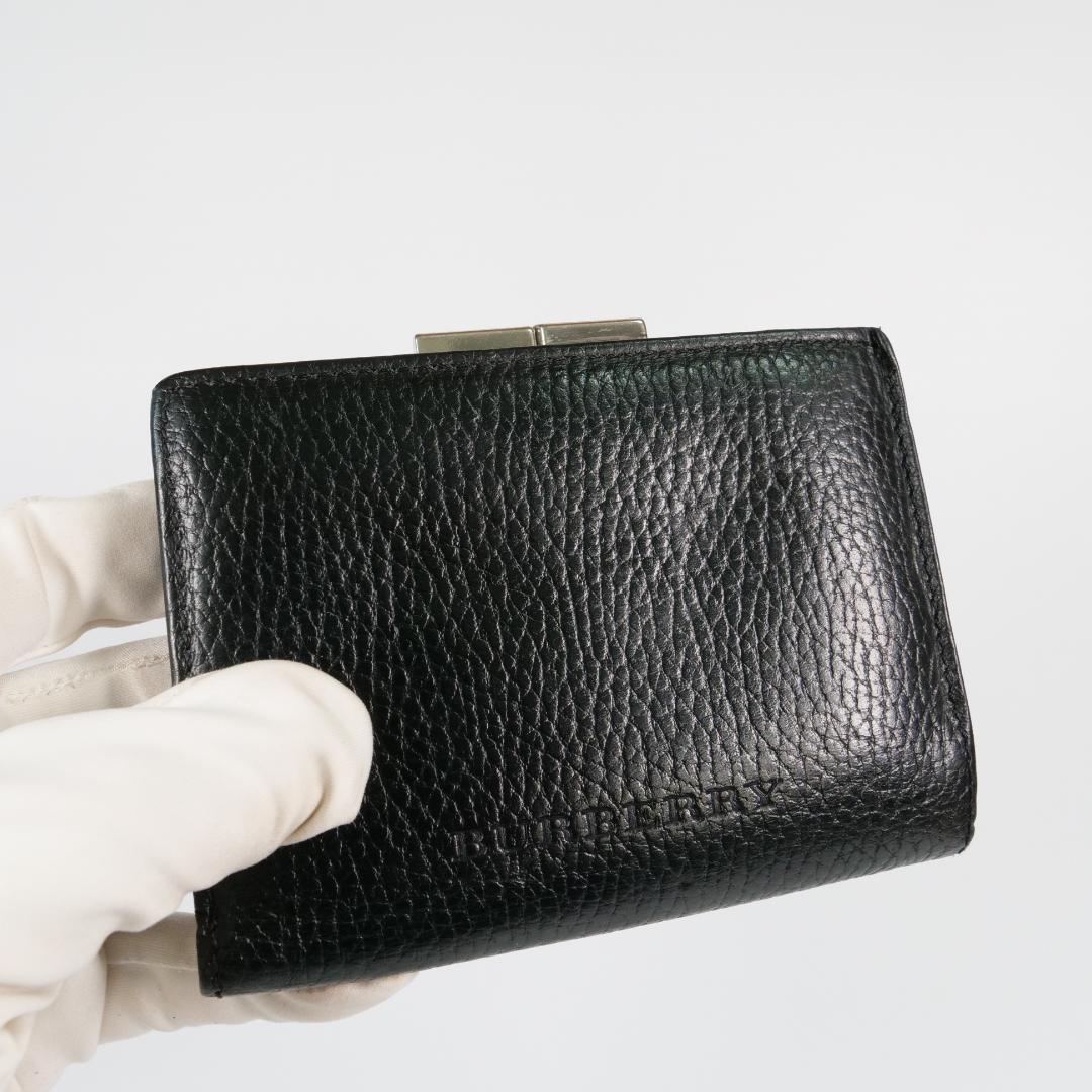 美品✨ バーバリー 二つ折り財布 がま口 レザー ノバチェック ブラック