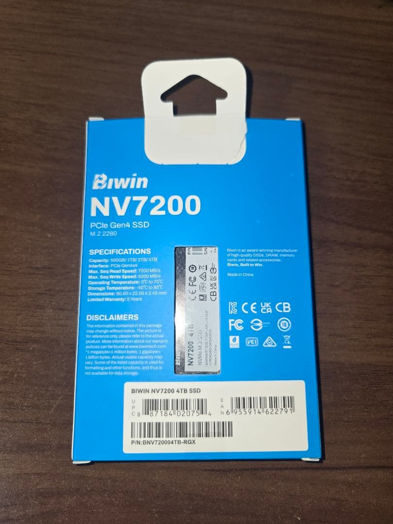 Biwin NV7200 4TB PCIe Gen4 M.2 SSD 動作確認済