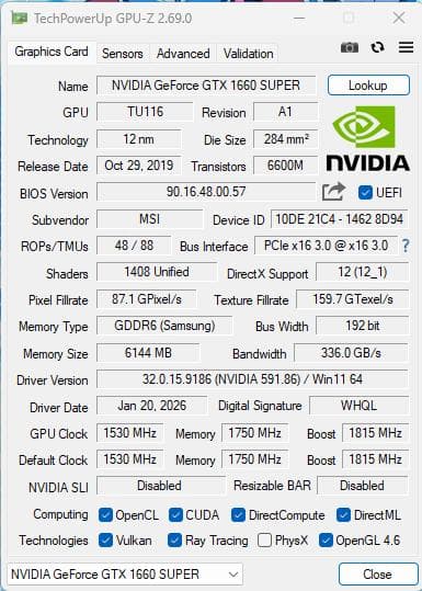 グラフィックボード・グラボ・ビデオカード MSI GeForce GTX 1660 SUPER AERO OC 6GB