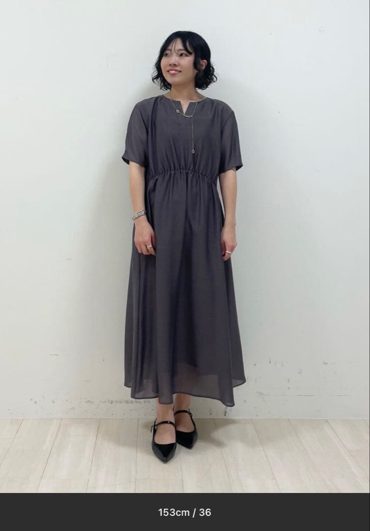 INDIVI【洗える／エアリー】ハイウエストワンピース:ブラウン系その他