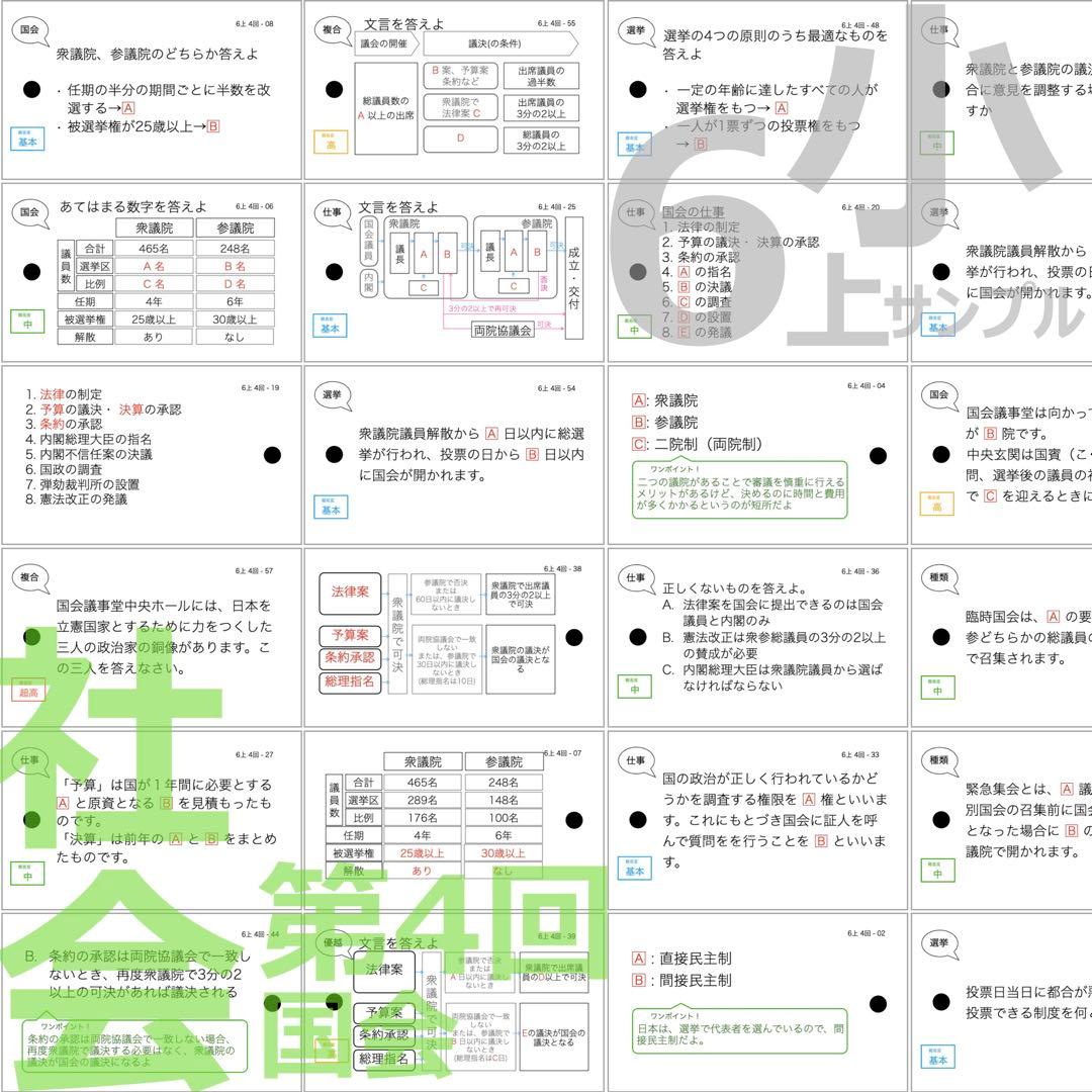 中学受験【6年上 社会・理科全セット1-17回】暗記カード 予習シリーズ 組分け