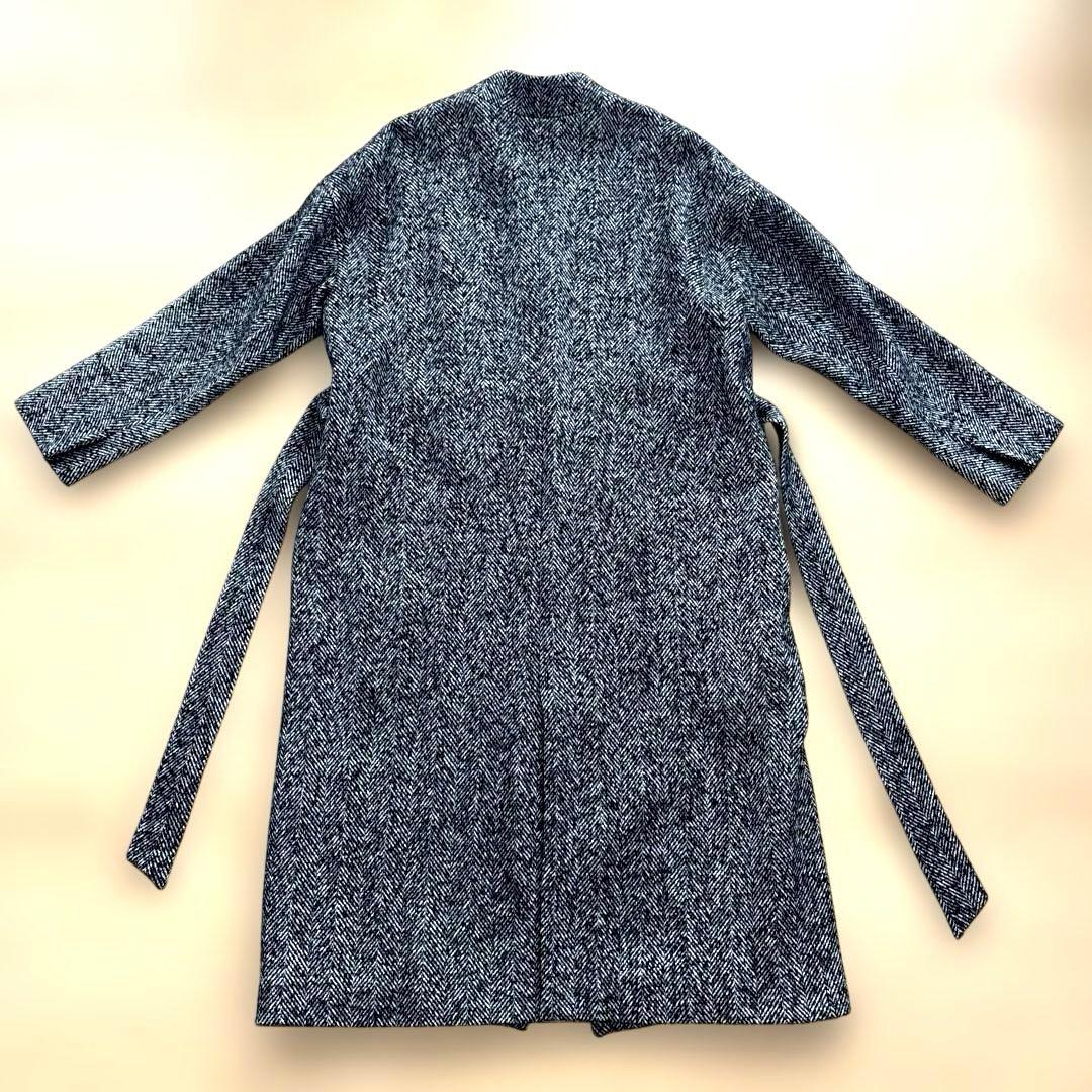 美品 エッセンロートレアモン ヘリンボーン ガウンコート シルク混 38
