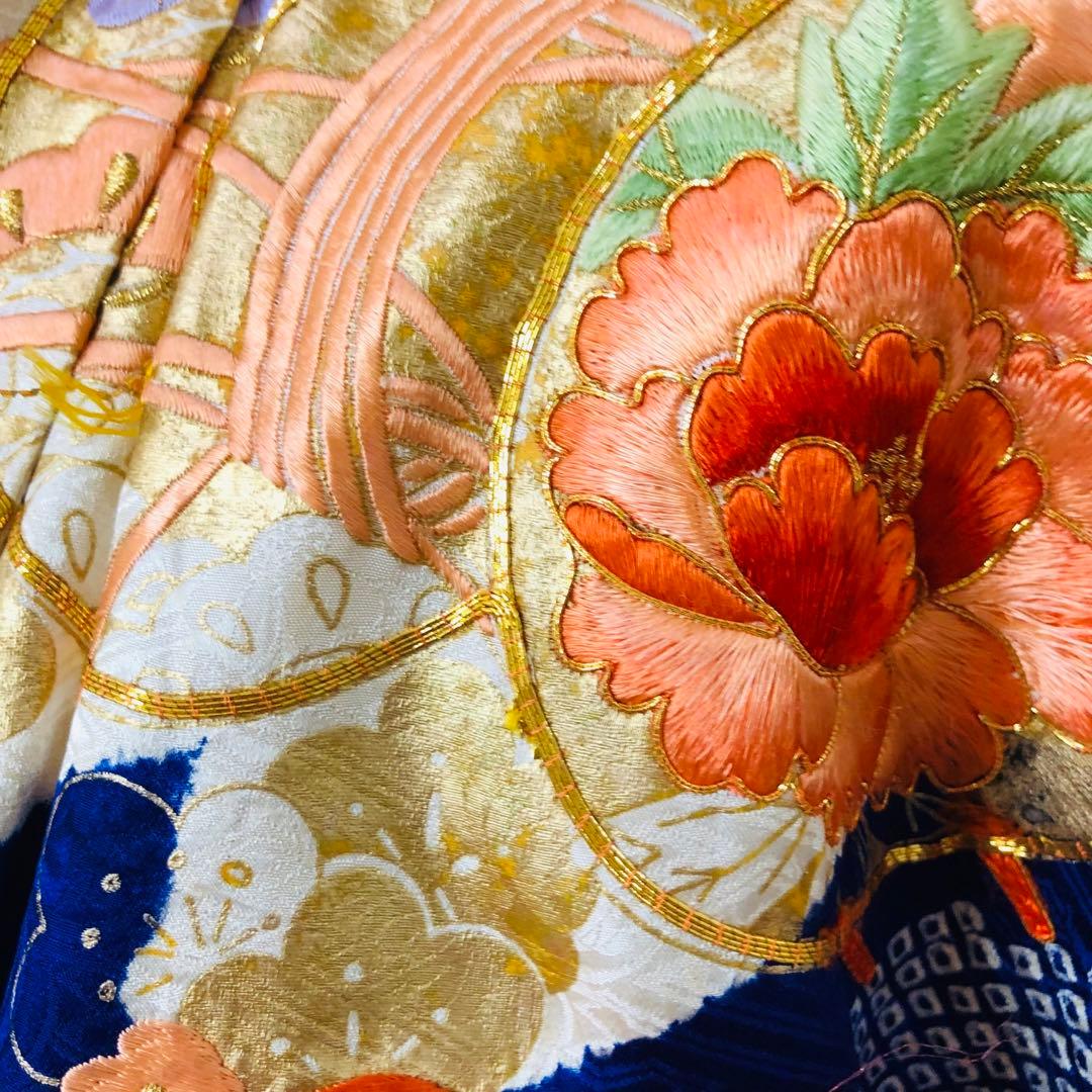 正絹 振袖フルセット‼️豪華振袖絞り⭐︎駒金糸刺繍煌びやか⭐︎花太鼓金彩 青系 逸品