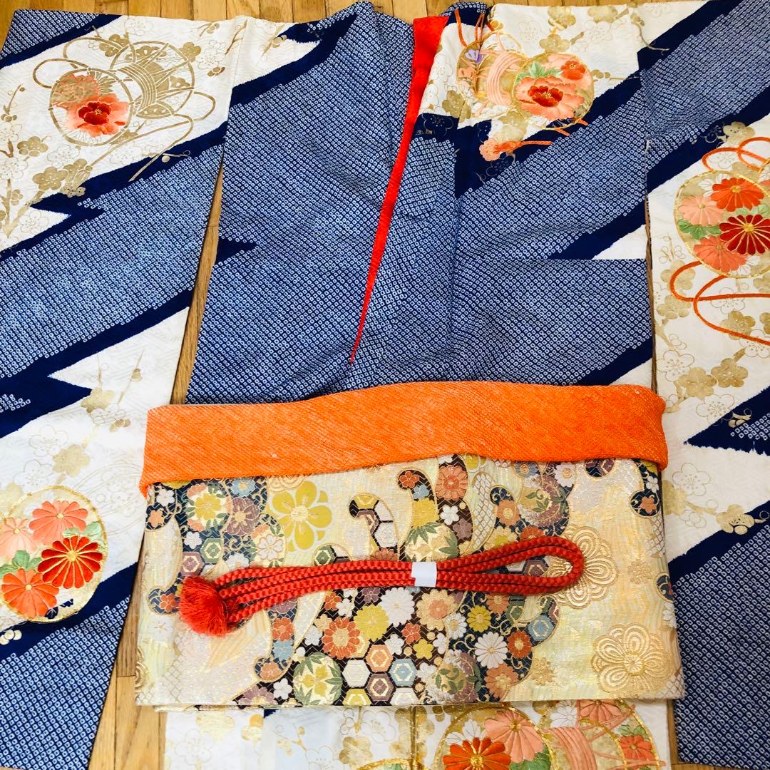 正絹 振袖フルセット‼️豪華振袖絞り⭐︎駒金糸刺繍煌びやか⭐︎花太鼓金彩 青系 逸品