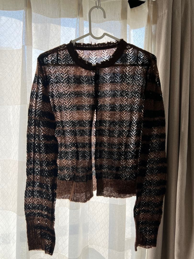 トップス PERVERZE Thick Stripe Knit Cardigan
