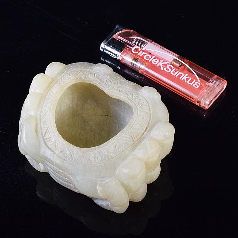 中国　玉石白玉彫刻　蟹形水孟　筆洗　V　R8258