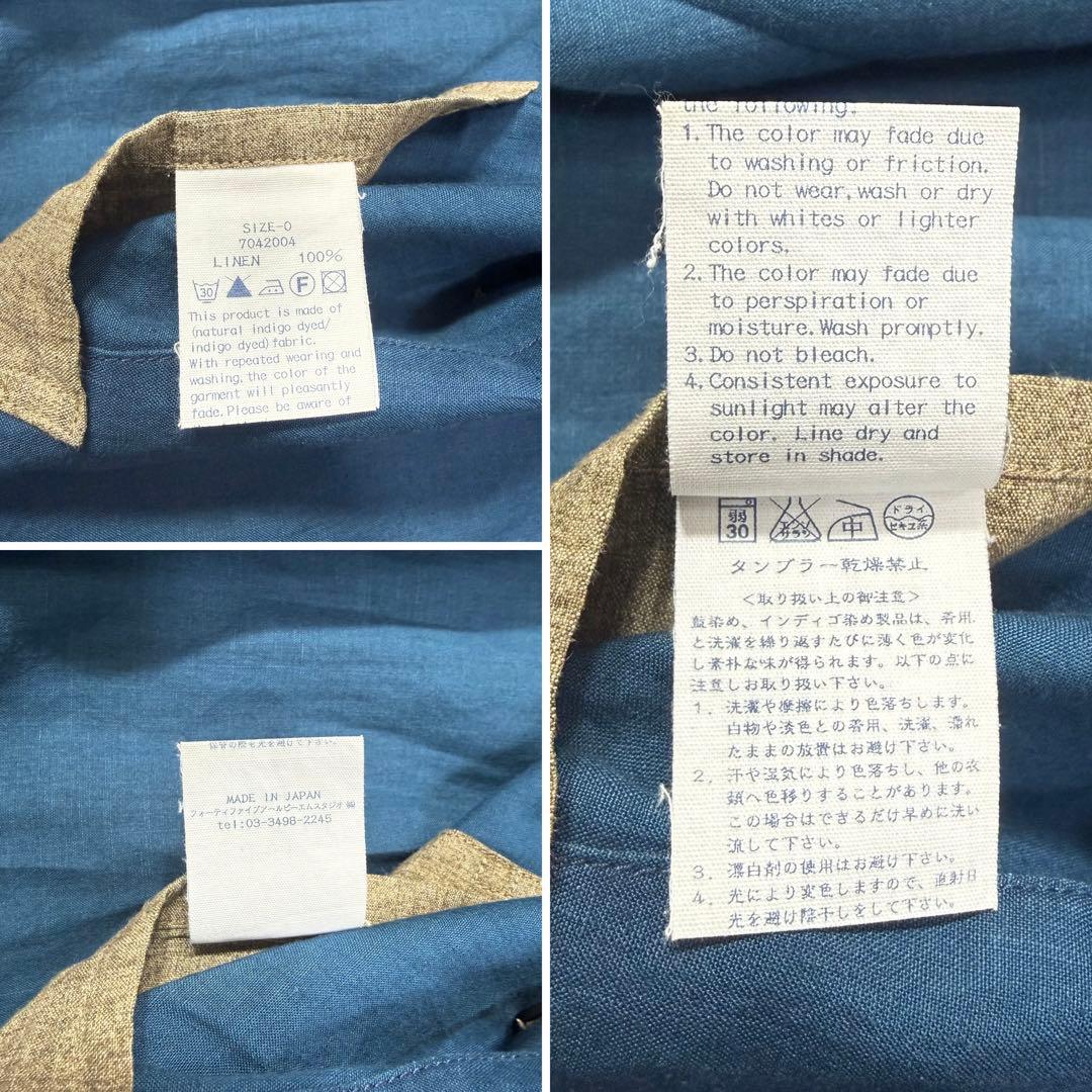 美品✨45R リネントレンチコート インディゴコート ロゴ刺繍 ベルト ゆったり