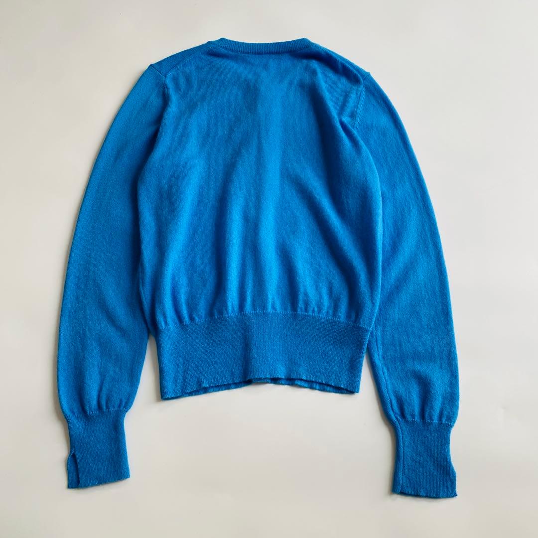 ギャルリーヴィー カシミヤ100% クルーネックカーディガン 青 ブルー フリー