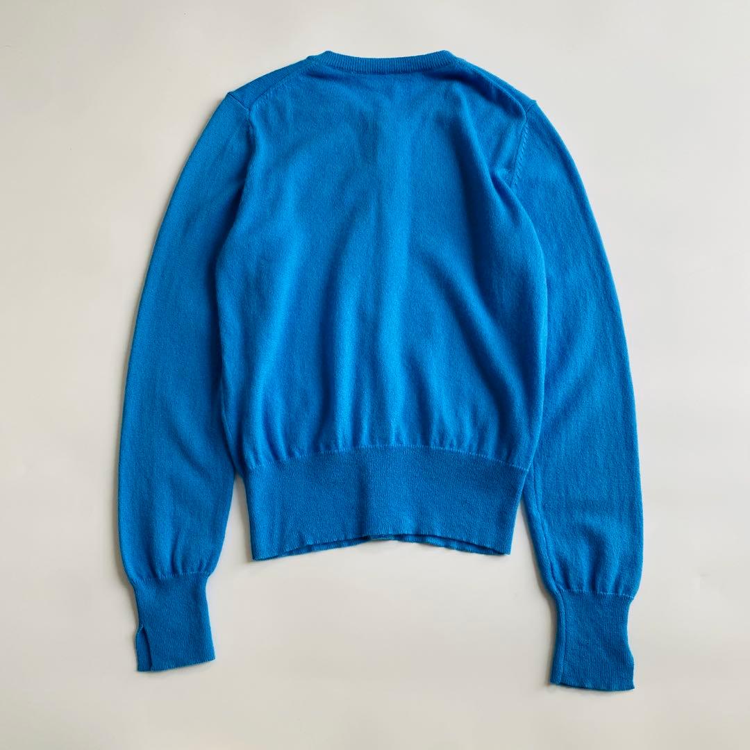 ギャルリーヴィー カシミヤ100% クルーネックカーディガン 青 ブルー フリー