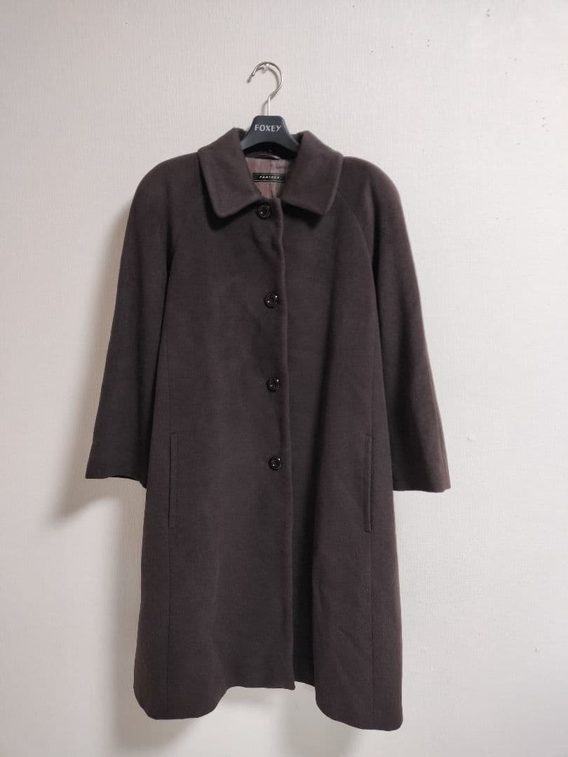 【美品】アンゴラ65% フォックスファー ロングコート 11AR 焦茶