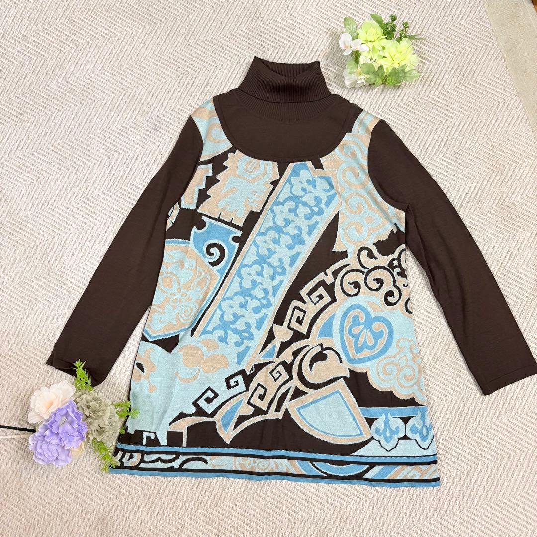 レオナール❤️タートルネック 長袖 ウール シルク ニット LL ブラウン 美品⭐️