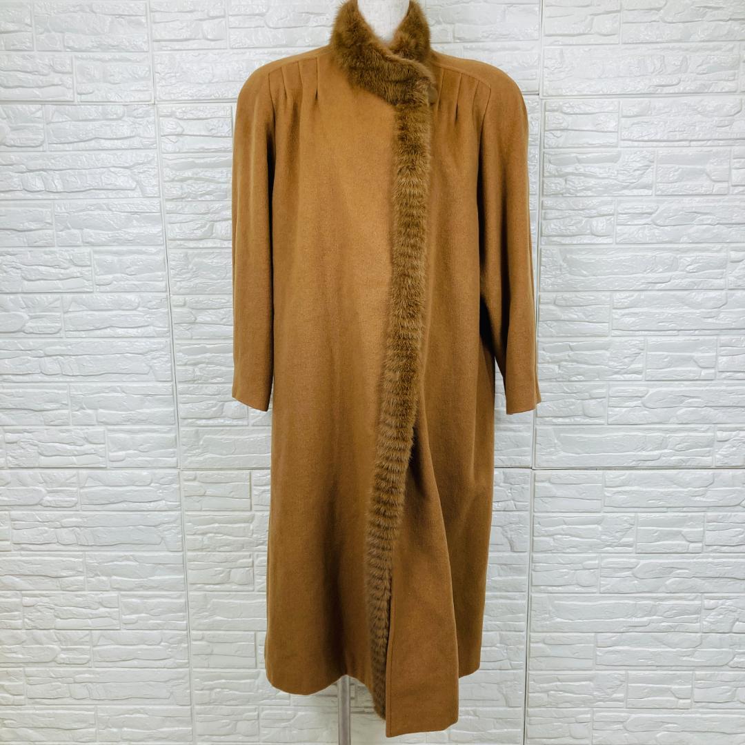 ロブジェ LOBJIE ロングコート カシミヤ ファー 茶色 XL【3504-3