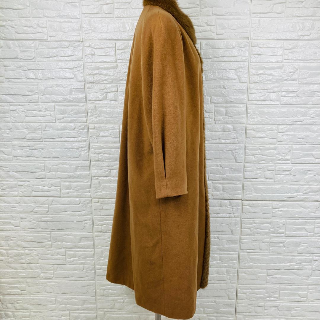 ロブジェ LOBJIE ロングコート カシミヤ ファー 茶色 XL【3504-3