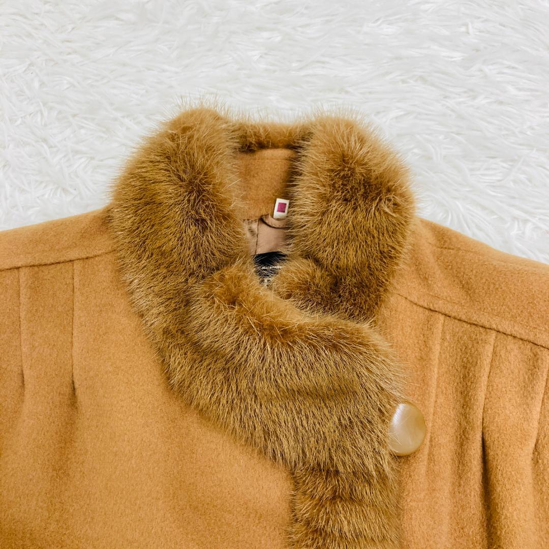 ロブジェ LOBJIE ロングコート カシミヤ ファー 茶色 XL【3504-3
