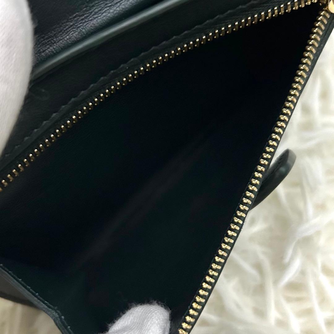 CELINE ミディアム ストラップ ウォレット 二つ折り財布 グリーン系