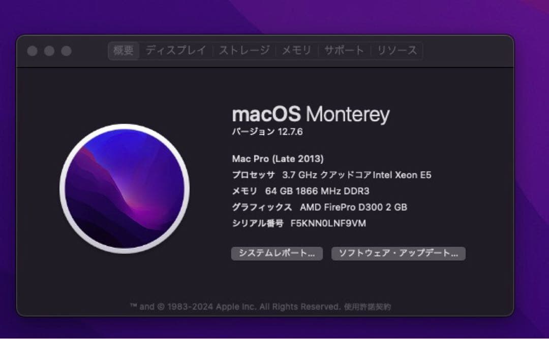 Macデスクトップ Mac Pro 2013 RAM64GB Xeon E5 SSD256GB