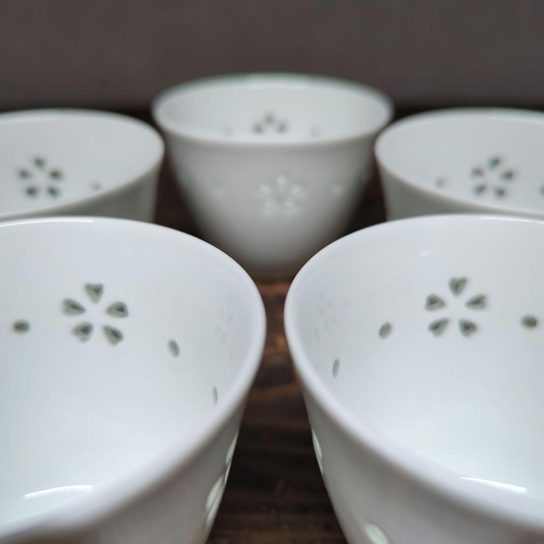 波佐見焼　丹心窯　水晶彫　茶道具　茶器　白磁湯飲み　煎茶碗　5客揃