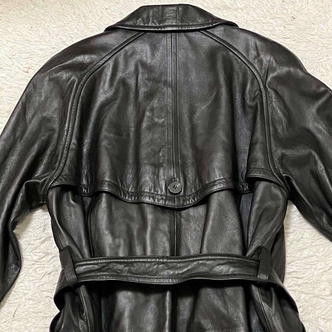 LaNAP レザートレンチコート シープナッパ 黒 9号 美品 上品 シンプル