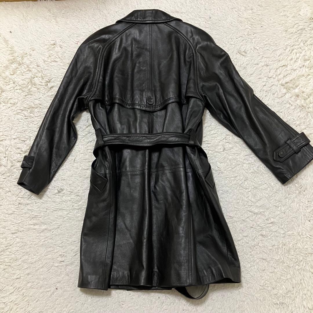 LaNAP レザートレンチコート シープナッパ 黒 9号 美品 上品 シンプル