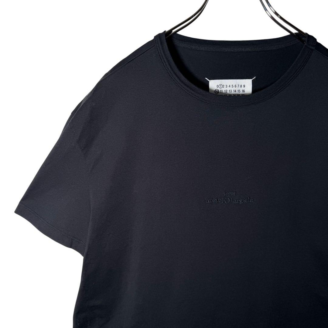 【美品】メゾンマルジェラ⭐︎反転ロゴ Tシャツ L ブラック ロゴ刺繍 センター